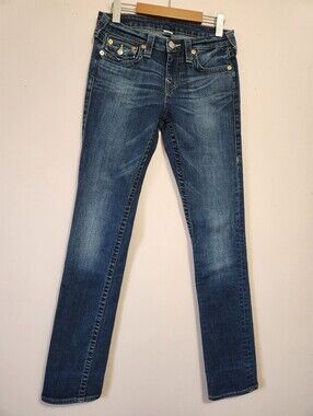 True Religion Slim Straight Flap Pocket Jeans Dark Wash 28 Y2K McBling Western